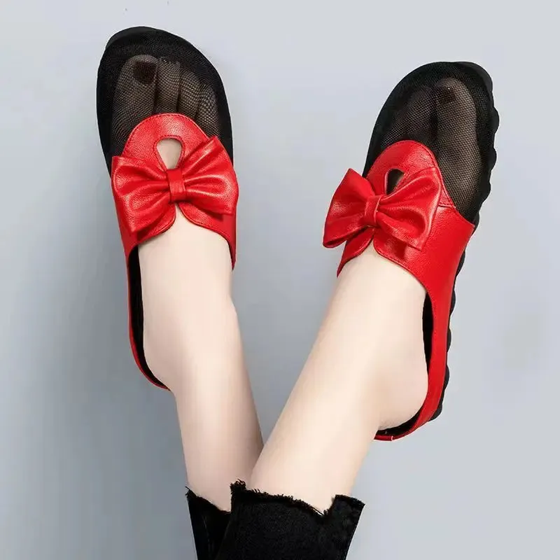 Bow Bliss Leather Mesh Summer Slippers Ralph Lauren Slippers