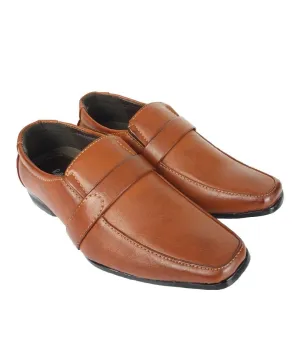 Boys Formal Slip On Tan Shoes - Tan Brown Best Driver Loafers