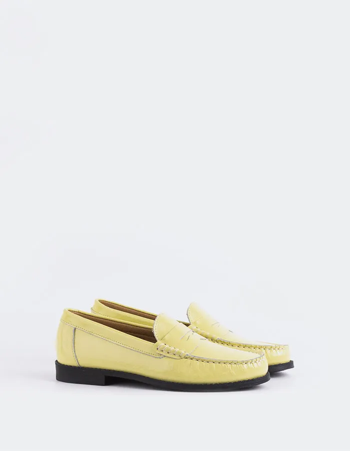 Lettine Yellow Naplack Leather Loafers With Socks And Jeans