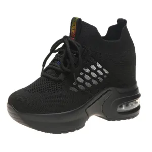 Breathable Mesh Sneakers Summer 9CM Hollow Out Sport White Shoes Woman Wedge Casual Chunky Shoes High Platform Dad Shoe Mujer Sneakers Websites