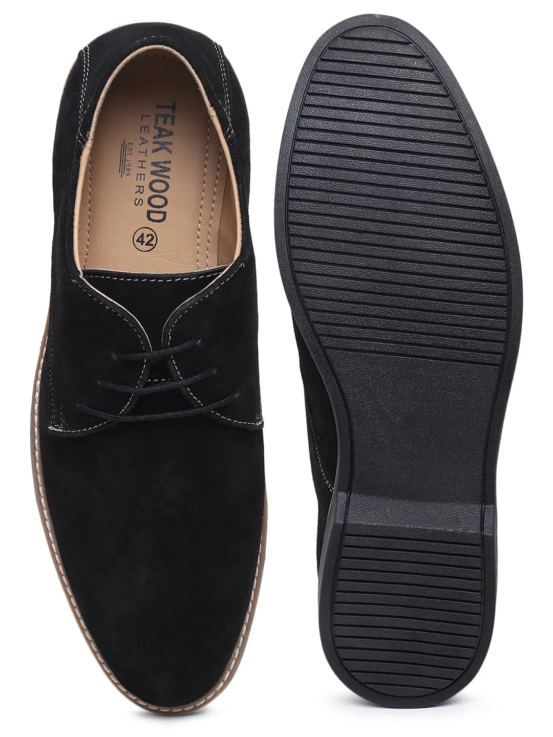 Best Long Distance Walking Sneakers Teakwood Men Black Solid Round Toe Suede Derbys