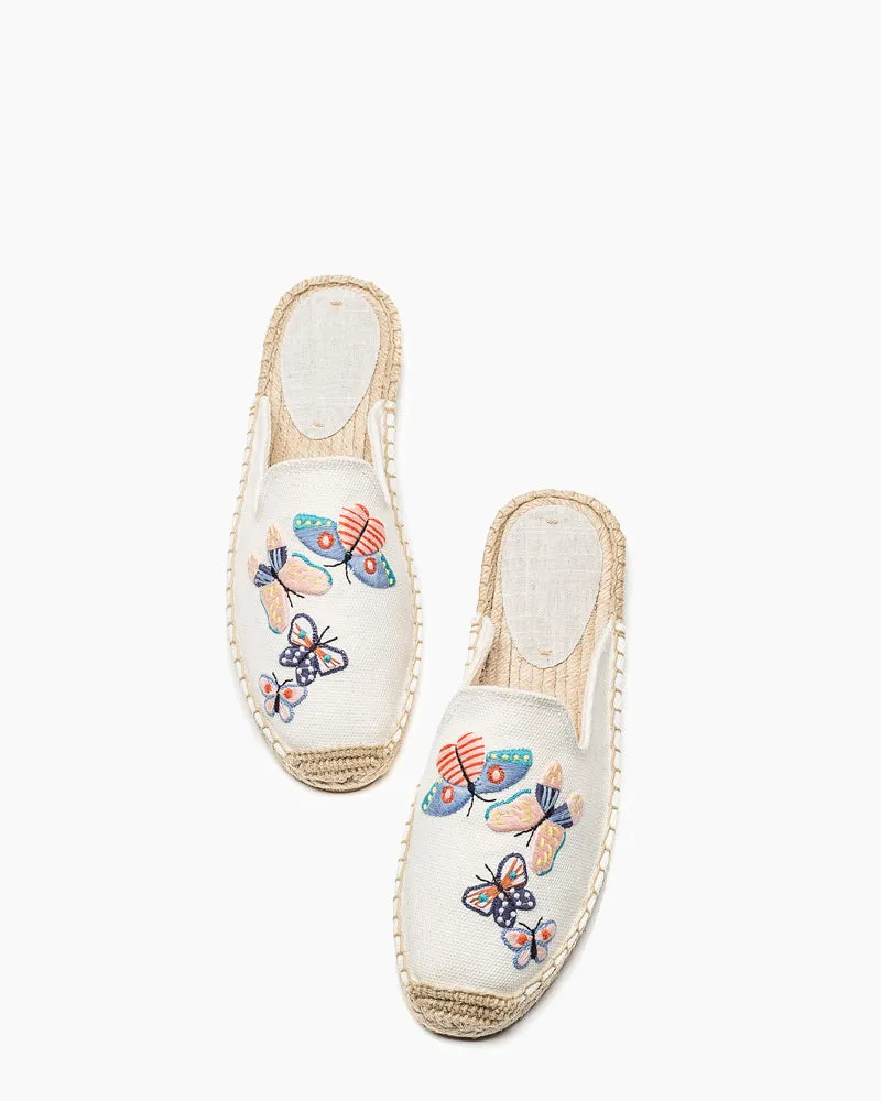 Piano Shoes Flats Butterfly Pattern Embroidered Espadrille Flat Mules