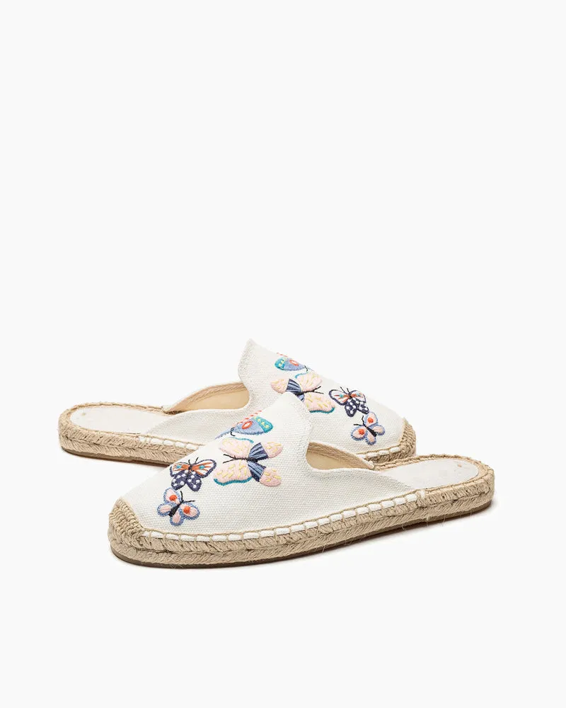 Korks Shoes Flats Butterfly Pattern Embroidered Espadrille Flat Mules
