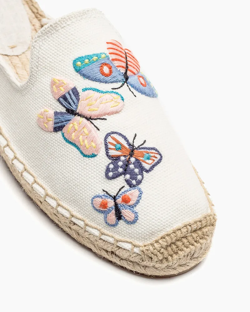 Flat Shoes With Ribbon Ties Butterfly Pattern Embroidered Espadrille Flat Mules
