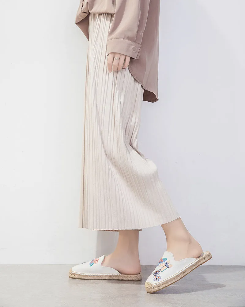 Butterfly Pattern Embroidered Espadrille Flat Mules Flat Shoes That Look Like Heels