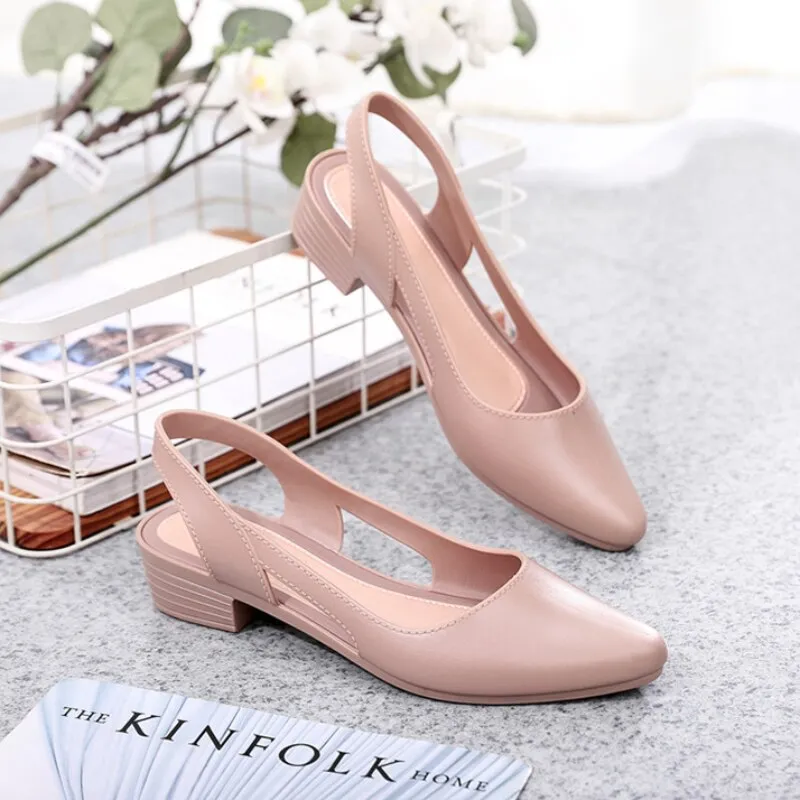 Graduation Gift Jelly Sandals Women Pointed Toe Chunky Med High Heels Flip Flops Slingback Casual Candy Skidproof Beach Shoes for Women Mujer Thermal Flip Flops