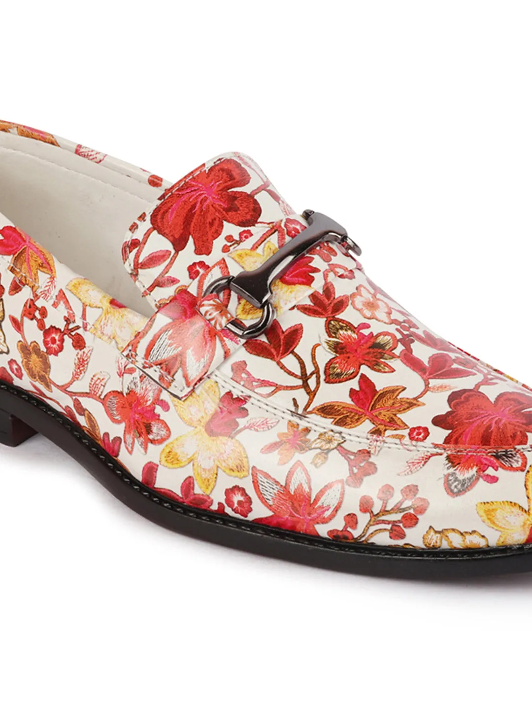 Men Red Floral Print Horsebit Buckle Weekend Wedding Evening Party Shoes Loafers Ladies Loafers Sale