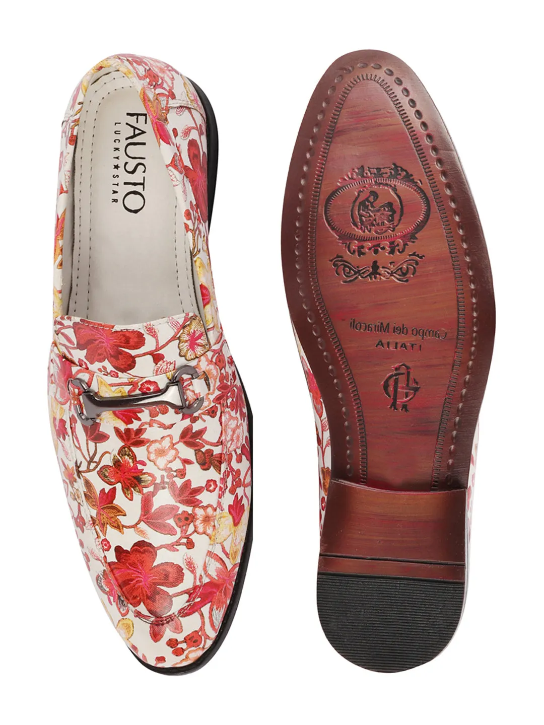 Loafers With Formals Men Red Floral Print Horsebit Buckle Weekend Wedding Evening Party Shoes Loafers