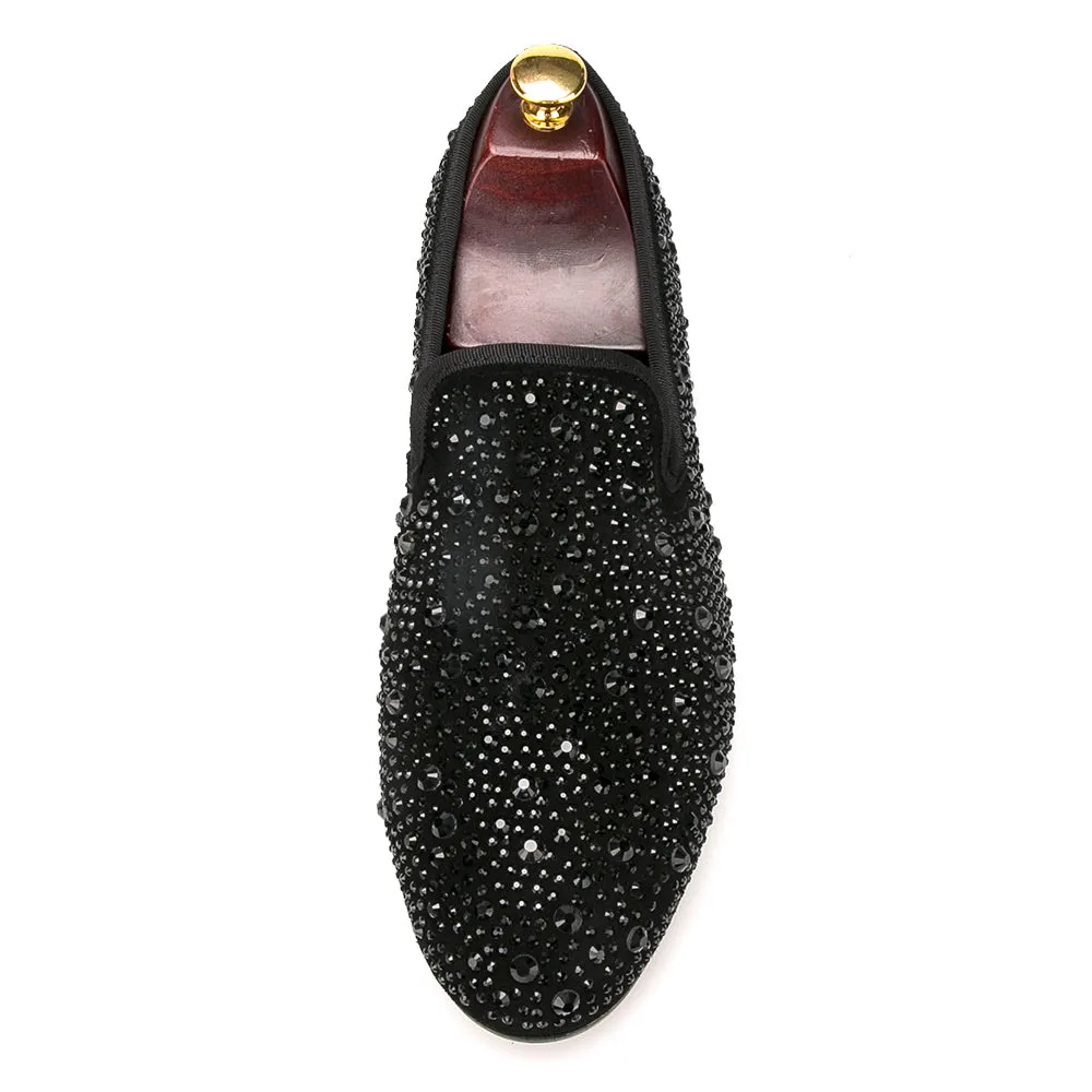 Easy To Knit Slippers OneDrop Handmade Men Dress Shoes Suede Rhinestone Crystal Slippers Prom Wedding Party Loafers