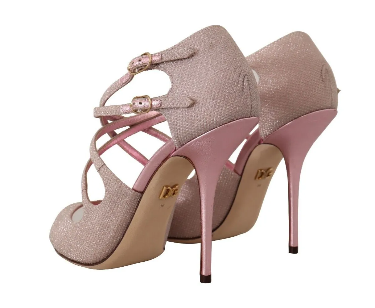 Luxury Sandals Dolce & Gabbana Pink Glittered Strappy Heels Sandals Shoes