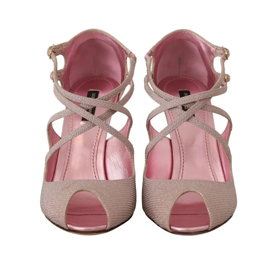Stitching Sandals Dolce & Gabbana Pink Glittered Strappy Heels Sandals Shoes