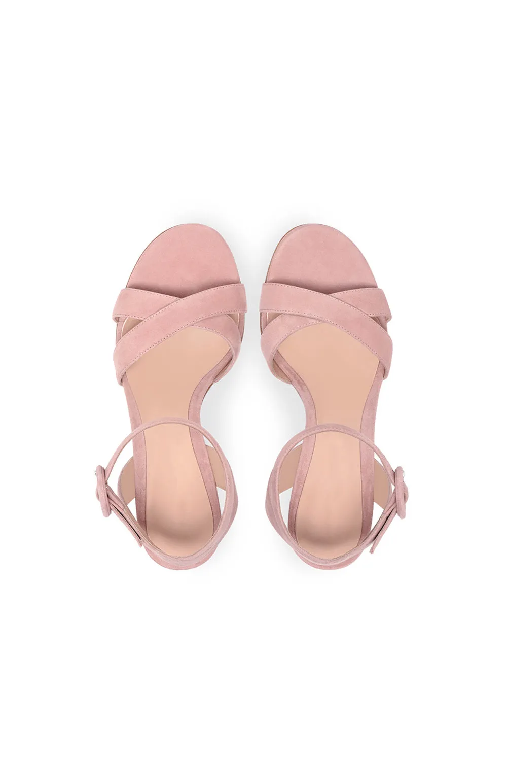 Bahamian Sandals Party Suede Peep Toe Chunky Heel Shoes With Buckle Ankle Strap