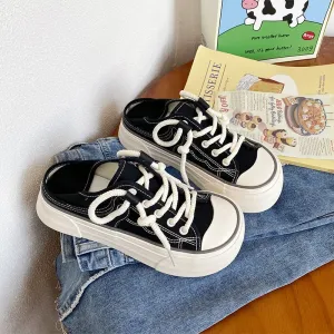 Chicmy Women's Canvas Sneakers 2023 Vintage Mango Toe Flat Shoes Slipper for Women Round Toe Casual Ladies Vulcanize Shoes Board Shoes Size 2 Sneakers