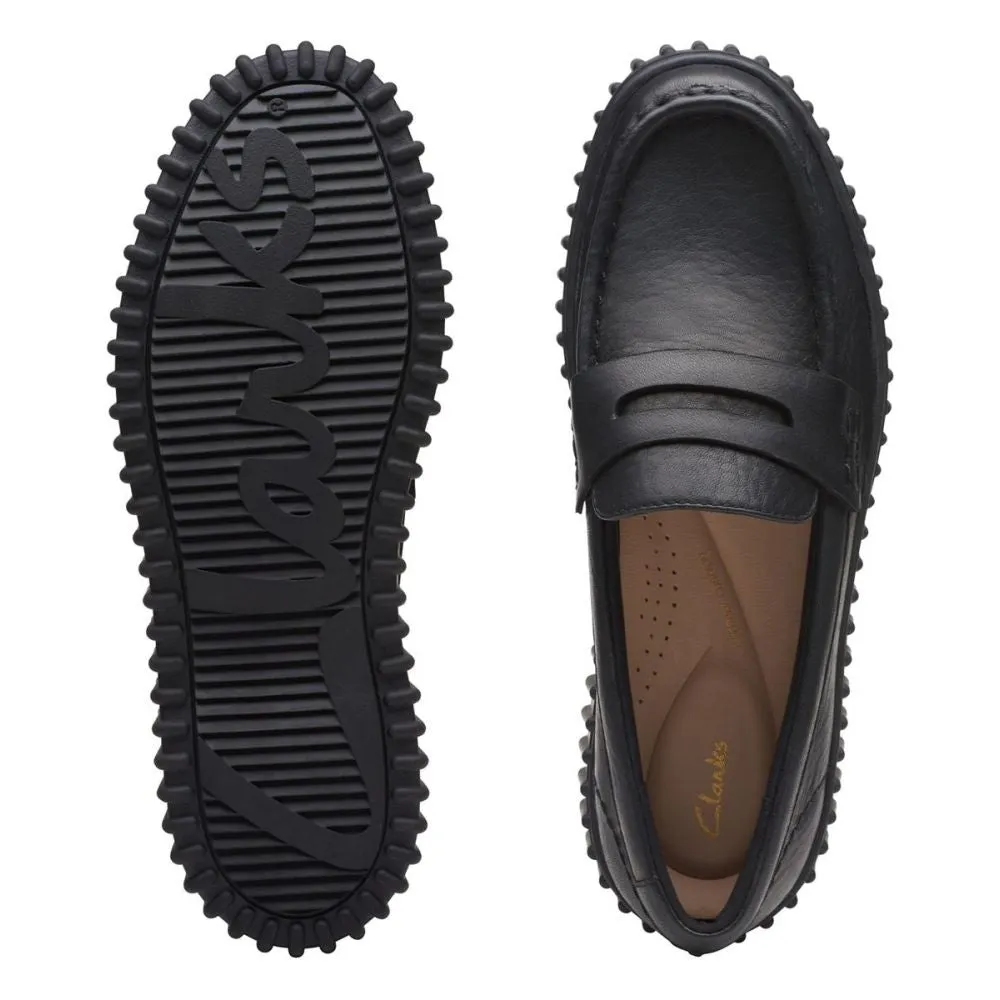 Clarks Women's Torhill Penny in Black Leather Flattered Loafers