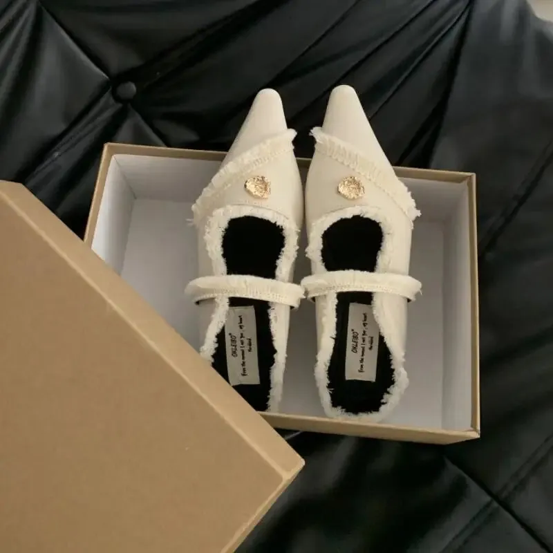 Shepherd's Flock Slippers MQTIME  -  Pointed Toe Mules Slippers Women Flat Shoes 2024 Designer Fashion Ladies Spring Autumn Outdoor Dress Tassels Footwear Female