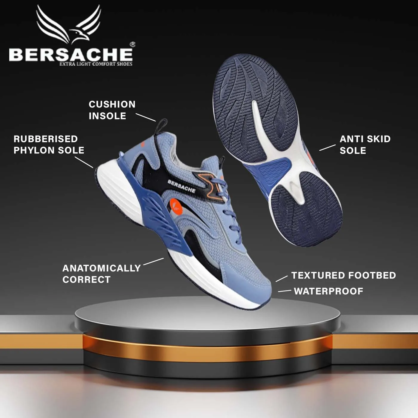 Badger Slippers Bersache Premium Sports ,Gym, Trending Stylish Running Shoes For Men (9183)-Blue