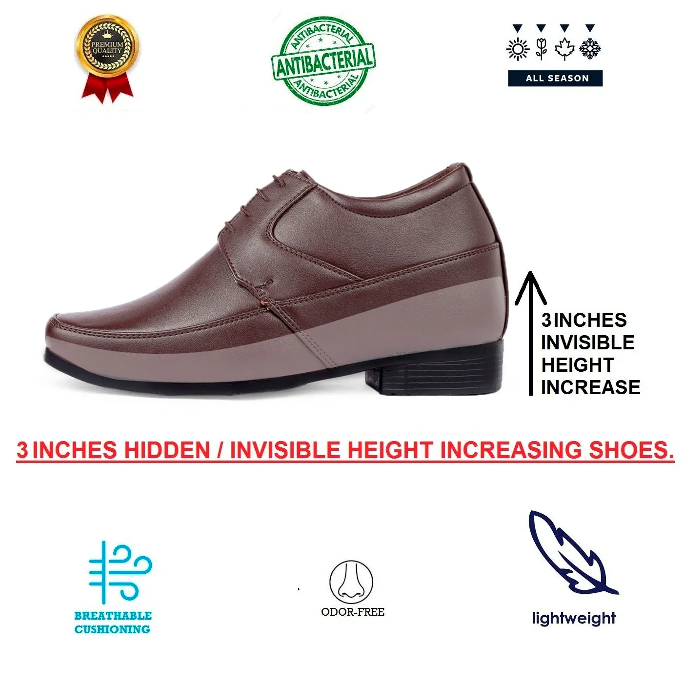 BXXY 9 cm (3 Inch) Hidden Height Increasing Elevator Lace-Up Formal Shoes for Men Swimming Sandals