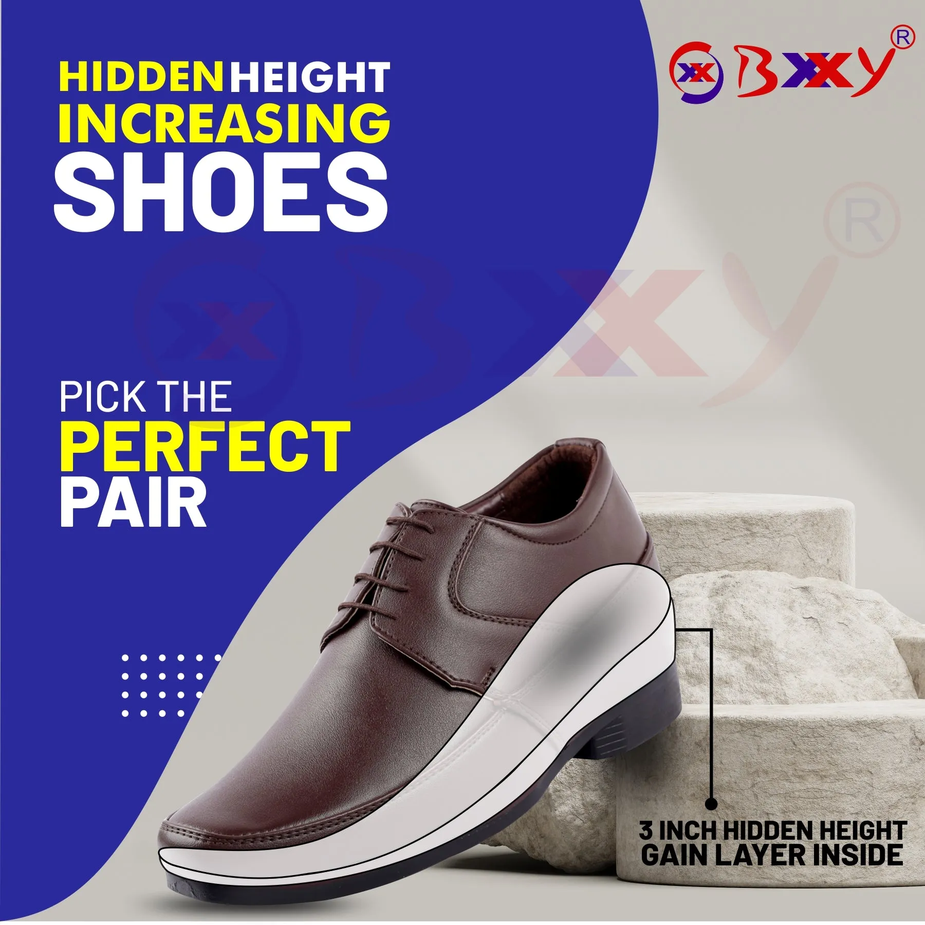 BXXY 9 cm (3 Inch) Hidden Height Increasing Elevator Lace-Up Formal Shoes for Men Sandals Jobs