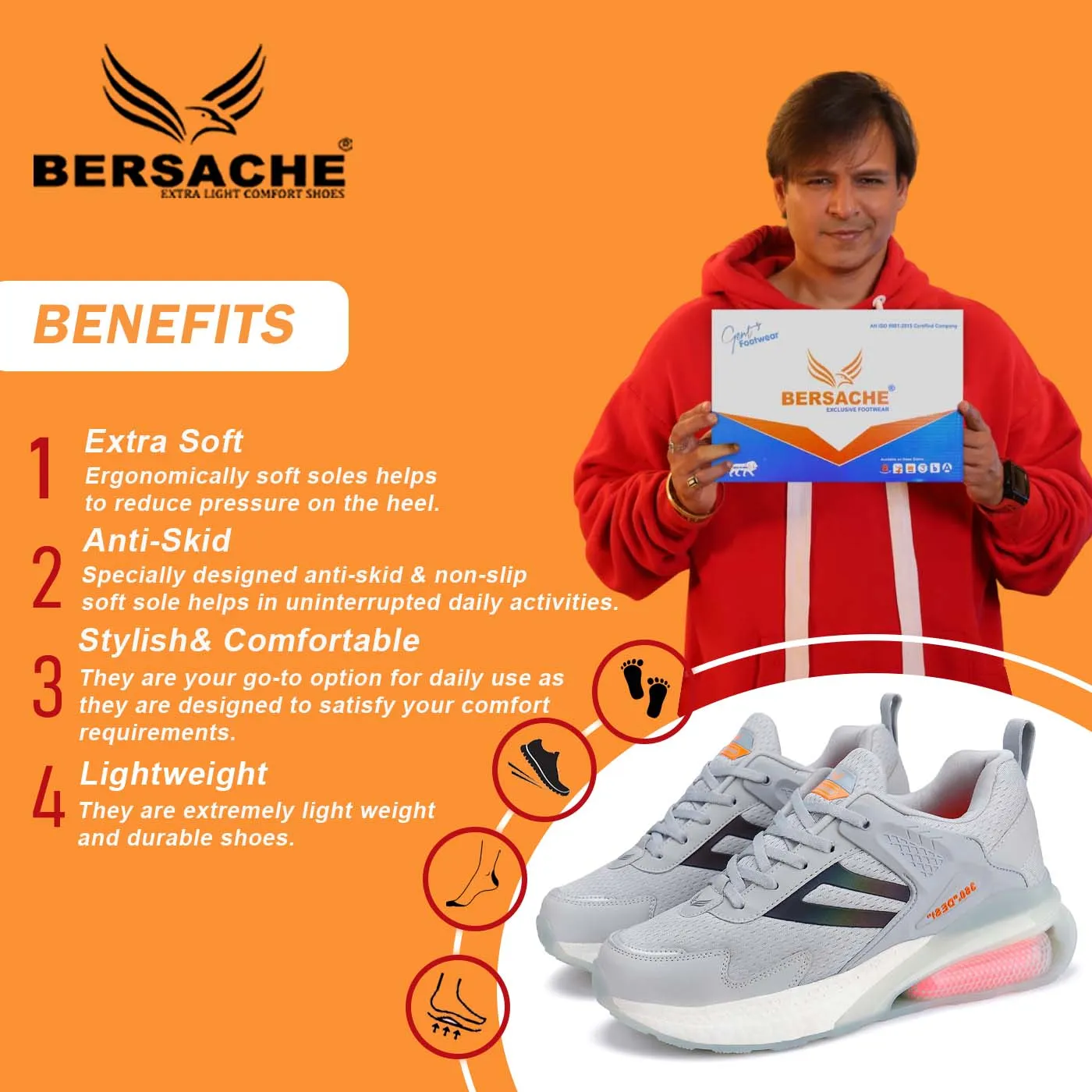 Slippers With Nut In Logo Bersache Lightweight Sports Running Walking Trekking Shoes For Men(Grey-9077)