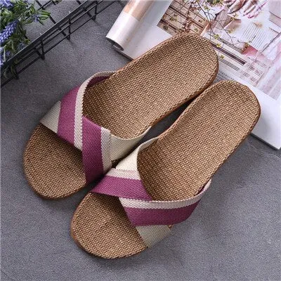 Suihyung Summer Slippers Women Breathable Flax Indoor Slippers Woman Casual Beach Shoes Non-slip Linen Slides Sandals Flip Flops Sr Flip Flop