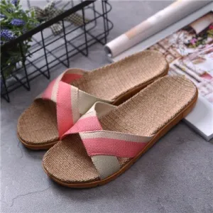 Flip Flops Naked Suihyung Summer Slippers Women Breathable Flax Indoor Slippers Woman Casual Beach Shoes Non-slip Linen Slides Sandals Flip Flops