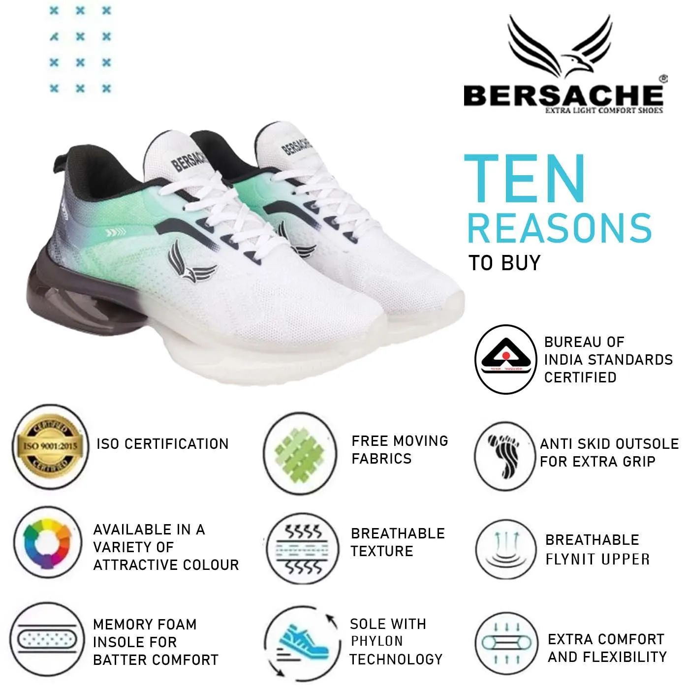 Bersache Premium Sports ,Gym, Trending Stylish Running Shoes For Men  (9189-Green) Gators Slippers