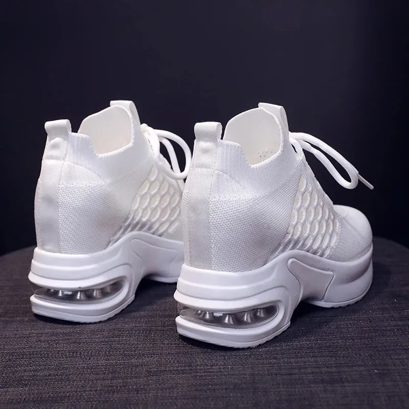 Asics Gel-nyc Sneakers Breathable Mesh Sneakers Summer 9CM Hollow Out Sport White Shoes Woman Wedge Casual Chunky Shoes High Platform Dad Shoe Mujer