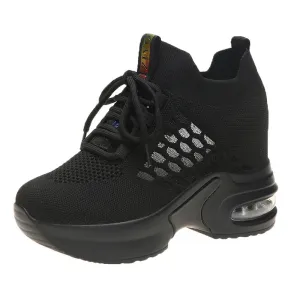 Silver Sneakers Kaiser Breathable Mesh Sneakers Summer 9CM Hollow Out Sport White Shoes Woman Wedge Casual Chunky Shoes High Platform Dad Shoe Mujer