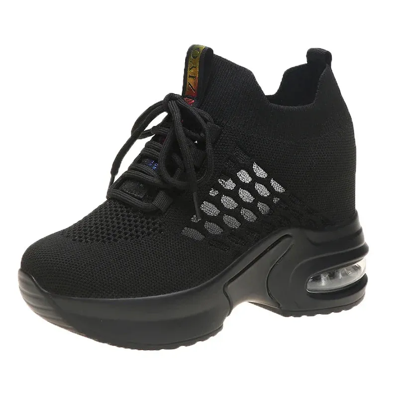 Underarmor Sneakers Breathable Mesh Sneakers Summer 9CM Hollow Out Sport White Shoes Woman Wedge Casual Chunky Shoes High Platform Dad Shoe Mujer