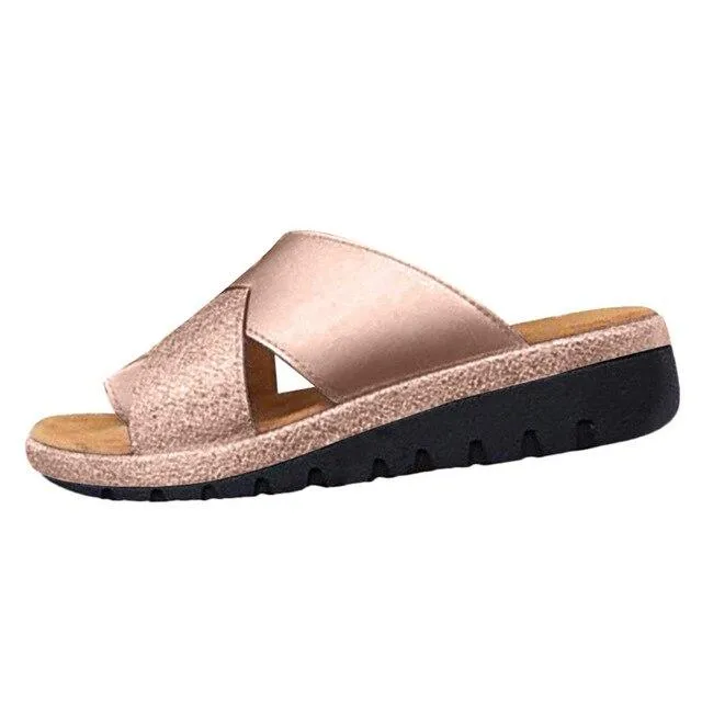Tortoise Sandals Women Outdoor Clip Toe Sandals Mid-heel Wedge Sandals