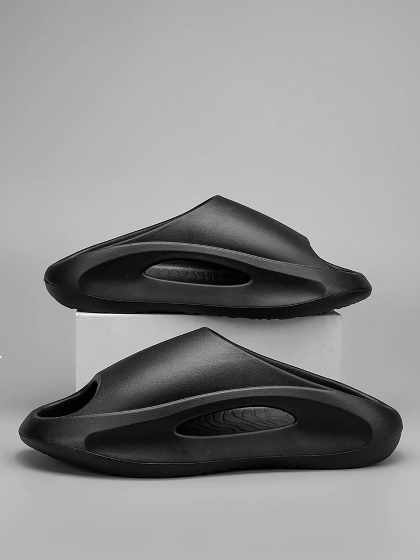 Bubble Slippers Cool Black Slide Shoes For Men, Cut Out Single Band EVA Slippers