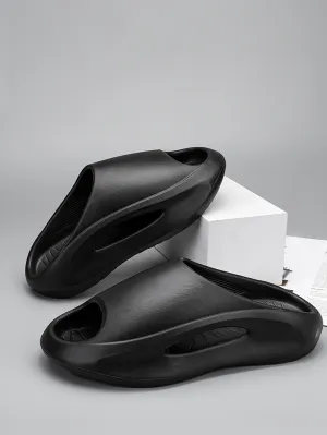 Cool Black Slide Shoes For Men, Cut Out Single Band EVA Slippers Big Baller Slides