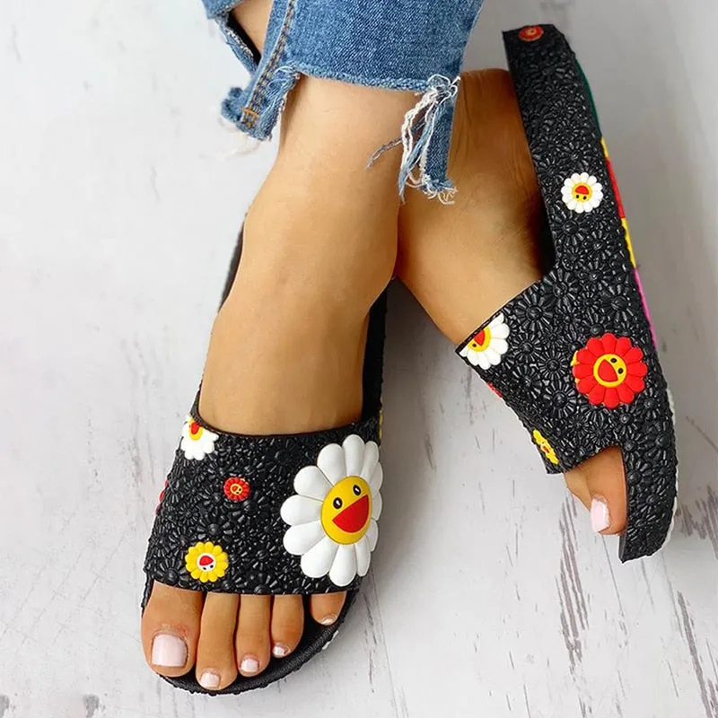 Women Summer Slippers Cute flower Flat Flip Flops Ladies Soft Slides Shoes Female Print Floral Bling Beach Casual Sandals Flip Flops With A Bow On Top