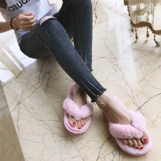 Tractor Supply Slippers COOTELILI Winter Fashion Women Home Slippers Faux Fur Warm Shoes Woman Slip on Flats Female Fur Flip Flops Pink Plus Size 44 45