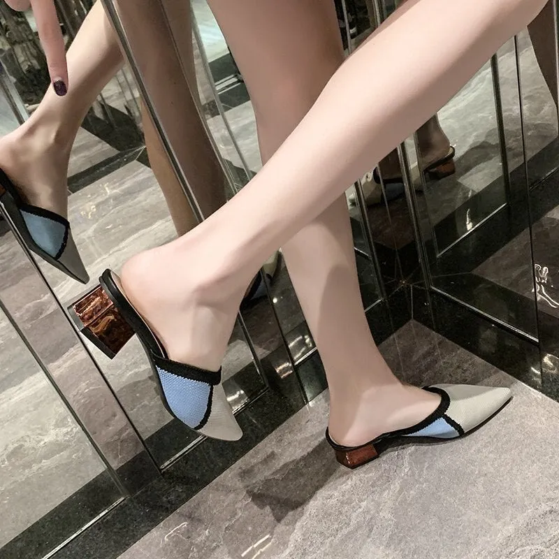 Women's Mules Shoes Outdoor Women Slippers Female Square Toe Shallow Casual Shoes Comfortable Slippers Slides Summer New Slide In Wedge Sandals