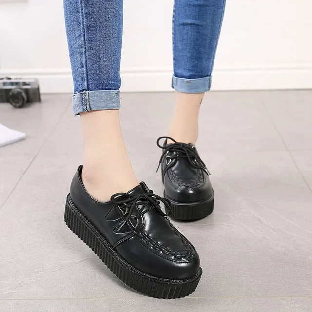Creepers casual shoes woman plus size sneakers women shoes ladies platform shoes 2020 Lace-up Women Flats Female shoes loafers Teddy Loafers