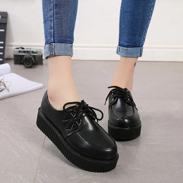 Skip And Loafers Creepers casual shoes woman plus size sneakers women shoes ladies platform shoes 2020 Lace-up Women Flats Female shoes loafers