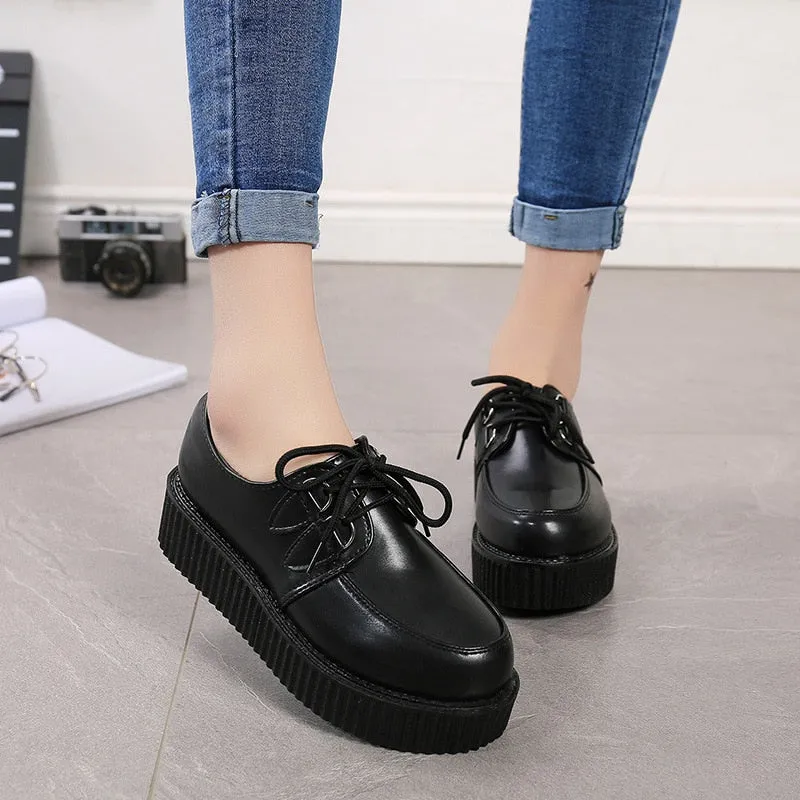 Creepers Casual Shoes Woman Plus Size Sneakers Women Shoes Ladies Platform Shoes 2020 Lace-up Women Flats Female Shoes Loafers Calf Hair Loafers