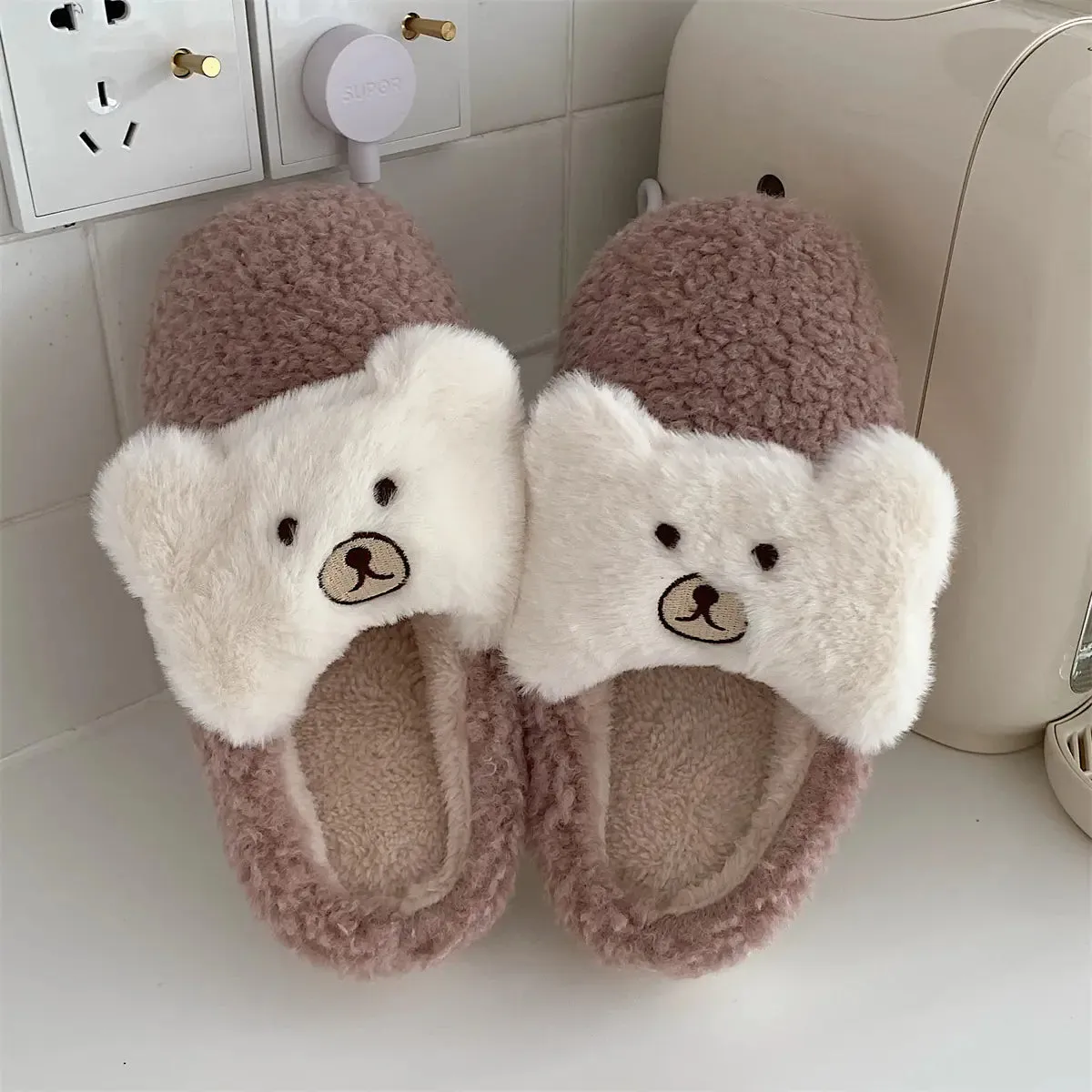 Cute Bear Plush Cotton Slippers for Women Very G Slippers