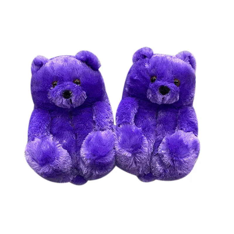 Cute Furry Winter Warm Faux Fur Big Cartoon Teddy Bear Shoes for Kids and Adults