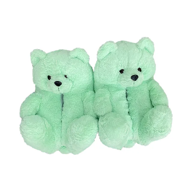 Tabi Slippers Cute Furry Winter Warm Faux Fur Big Cartoon Teddy Bear Shoes for Kids and Adults