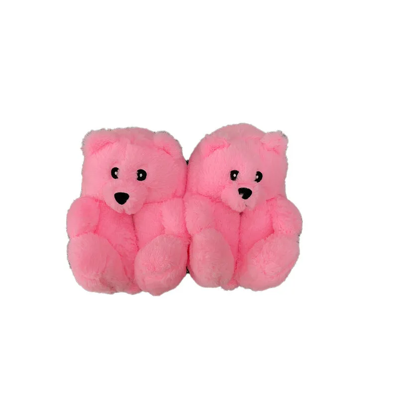 Cute Furry Winter Warm Faux Fur Big Cartoon Teddy Bear Shoes for Kids and Adults