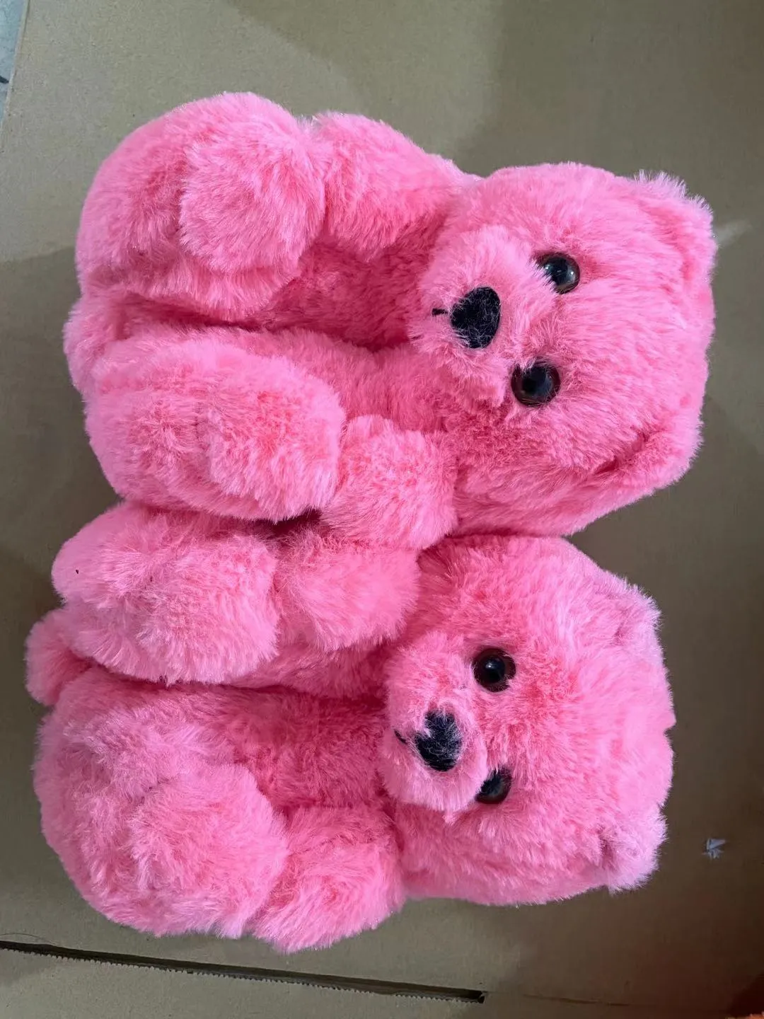 Cute Furry Winter Warm Faux Fur Big Cartoon Teddy Bear Shoes for Kids and Adults S