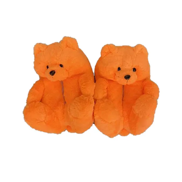 Cute Furry Winter Warm Faux Fur Big Cartoon Teddy Bear Shoes for Kids and Adults Faux Fur Slide Sandals