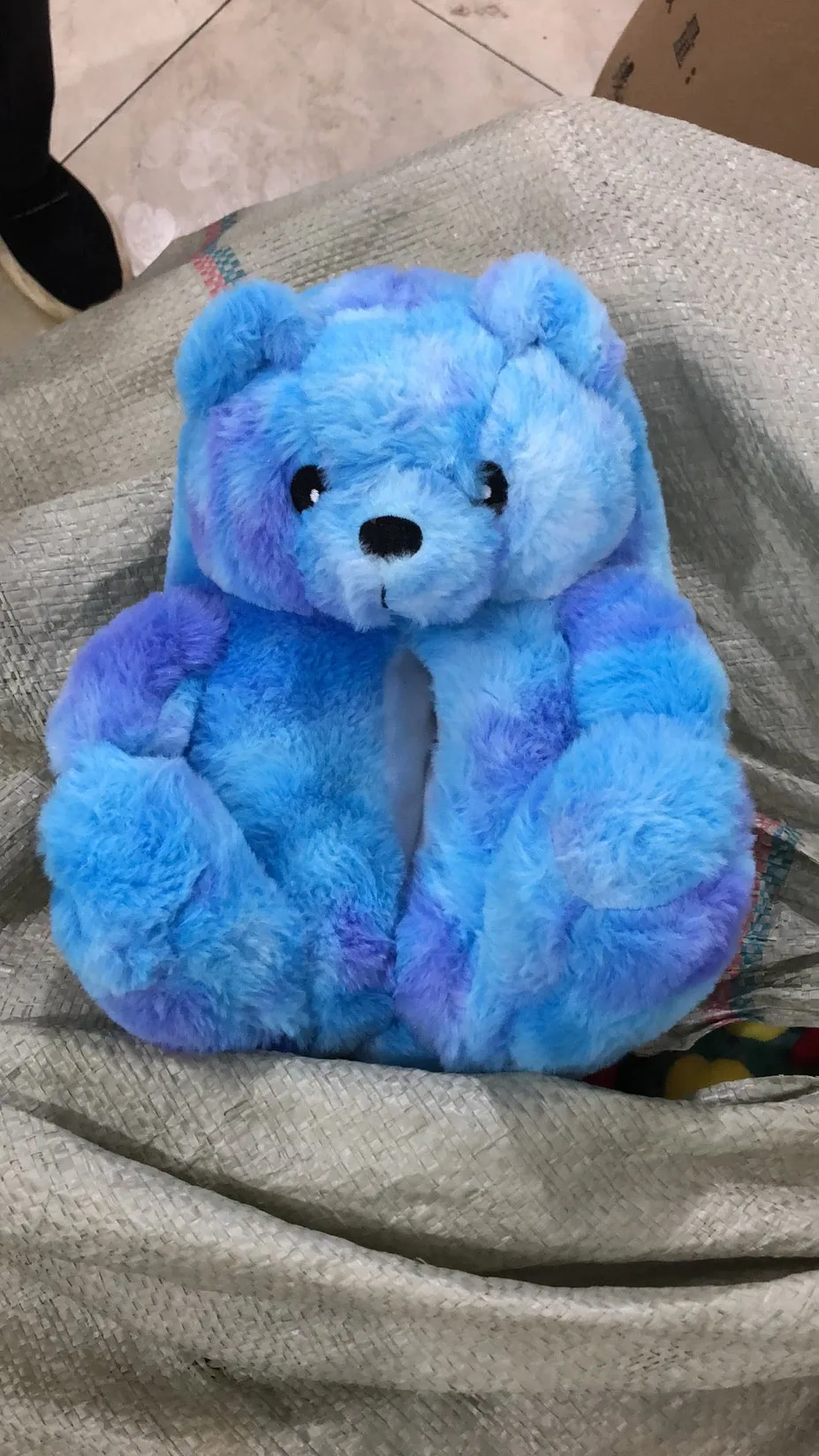 Cute Furry Winter Warm Faux Fur Big Cartoon Teddy Bear Shoes for Kids and Adults Beach Slides