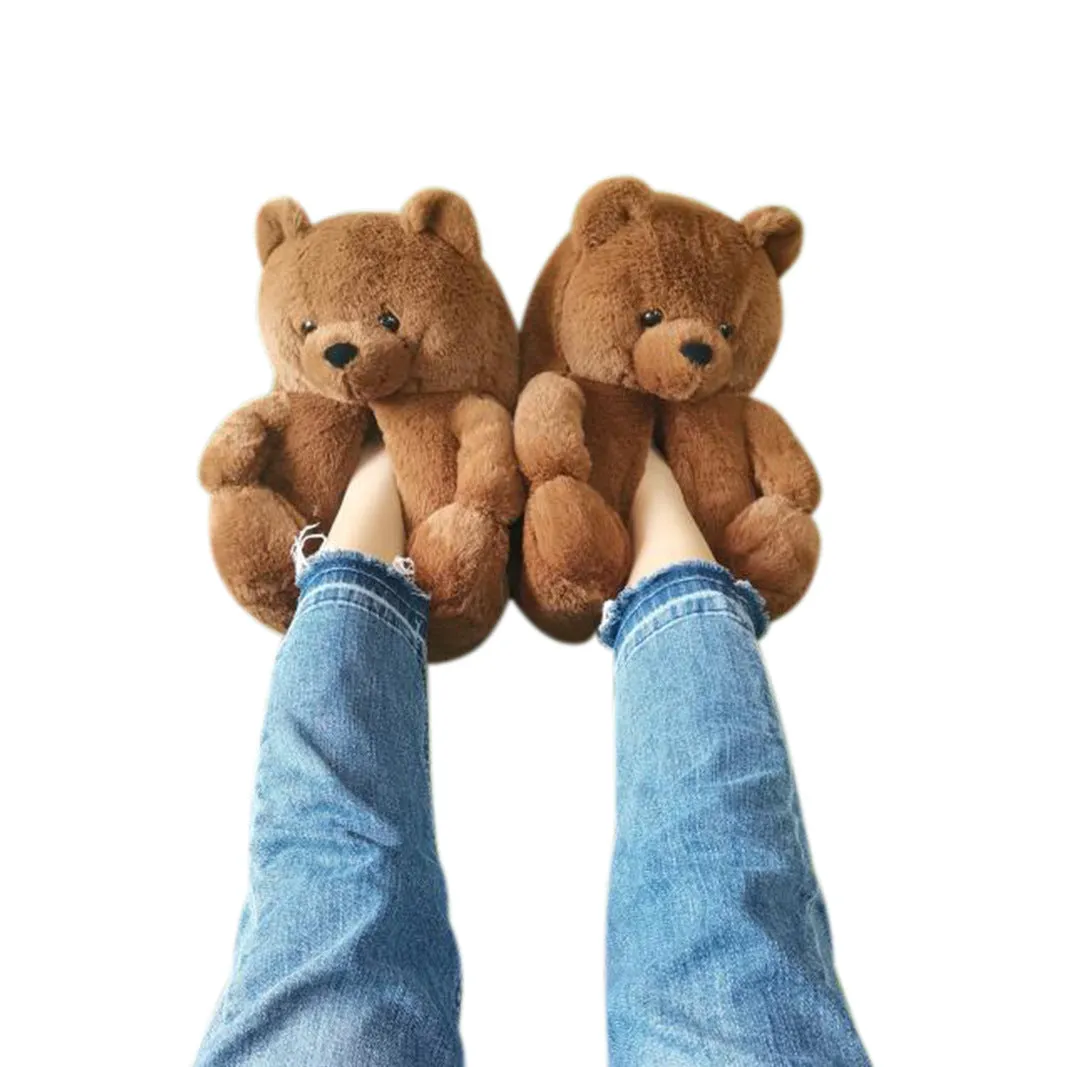 Other Names For Slippers Cute Furry Winter Warm Faux Fur Big Cartoon Teddy Bear Shoes for Kids and Adults