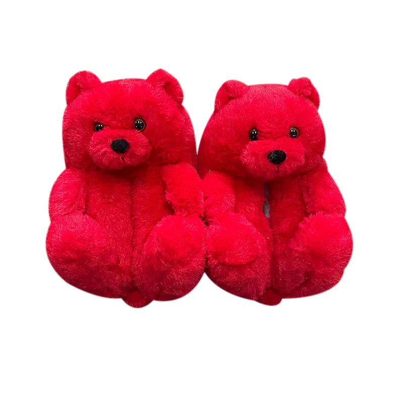 Cute Furry Winter Warm Faux Fur Big Cartoon Teddy Bear Shoes for Kids and Adults Berk Slippers