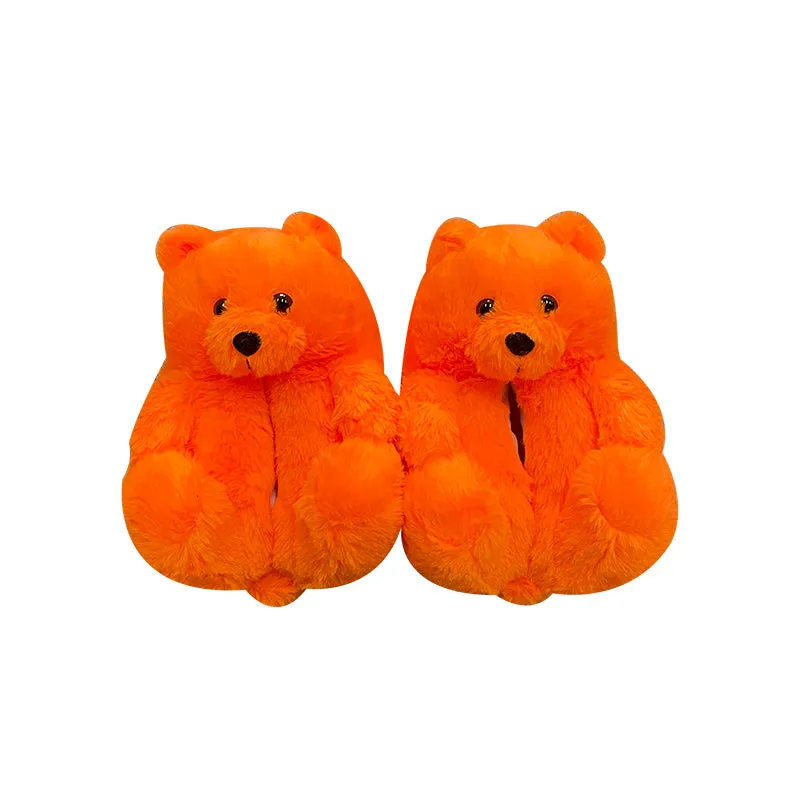 Novelty Slippers Cute Furry Winter Warm Faux Fur Big Cartoon Teddy Bear Shoes for Kids and Adults