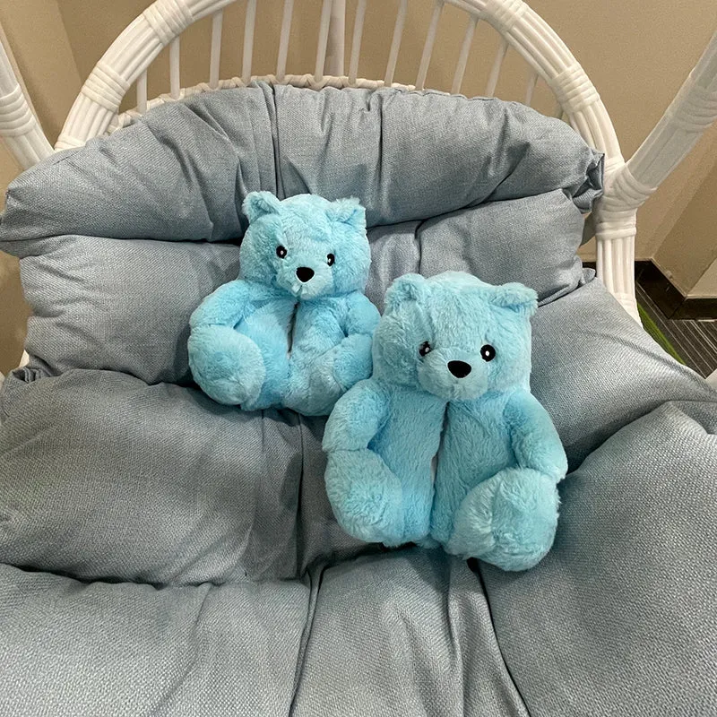 Cute Furry Winter Warm Faux Fur Big Cartoon Teddy Bear Shoes for Kids and Adults Good Cheap Slippers