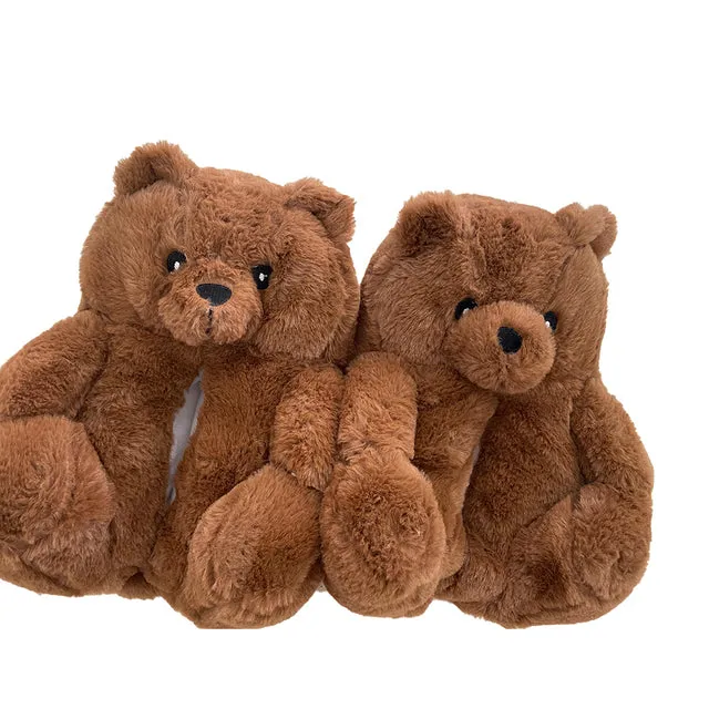 Victoria Fuzzy Slippers Cute Furry Winter Warm Faux Fur Big Cartoon Teddy Bear Shoes for Kids and Adults